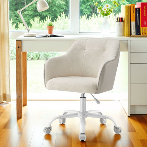 Songmics – Chaise de bureau réglable en tissu peluche respirant – Dossier courbé et accoudoirs – Support jusqu'à 110 kg – Beige