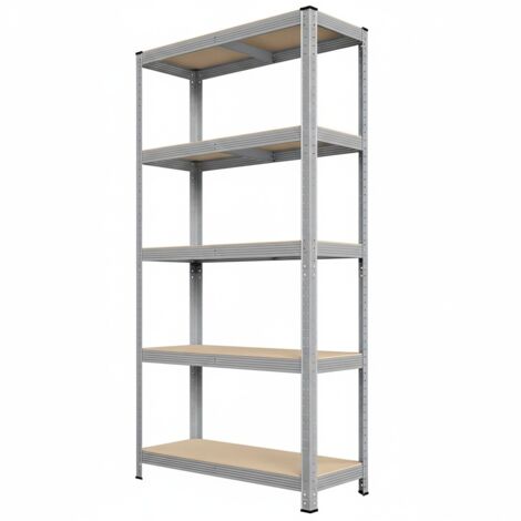 Étagère de Rangement à 5 Niveaux, en Métal, Montage sans Vis, Réglable, pour Garage, Entrepôt, Sous-sol, Charge 875 kg, 40 x 90 x 180 cm, Argent