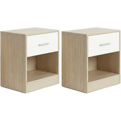 Table de Nuit, Lot de 2, Table d’Appoint, avec Tiroir, Poignée, Compartiment Ouvert, Table Basse, pour Chambre, Salon, Beige et Blanc (1/5)