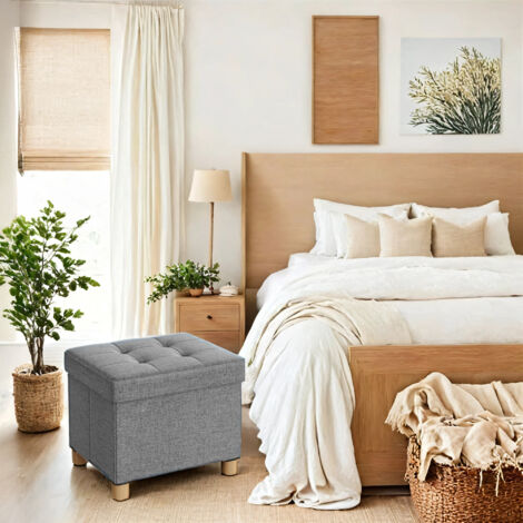 Tabouret avec espace de rangement, petit banc pliable, repose-pieds, boîte de rangement, supporte jusqu'à 300 kg, gris (1/5)