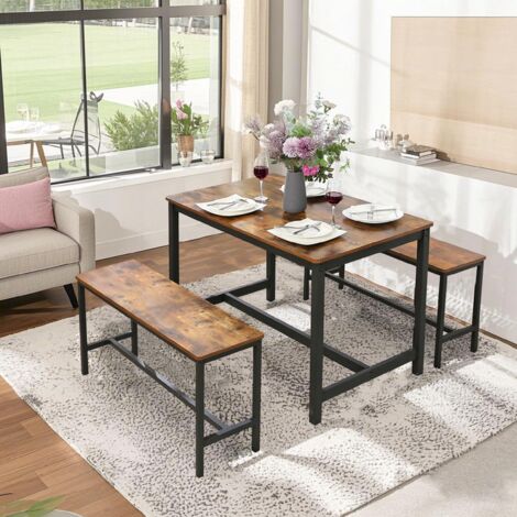 Vasagle – Bancs de table lot de 2 – Structure métallique – Dimensions 108 x 32,5 x 50 cm – Couleur marron rustique et noir – Pour salle à manger et cuisine