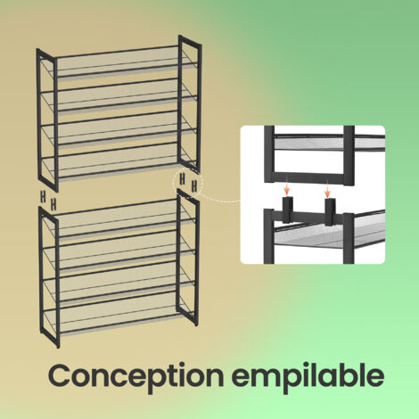 Étagère à chaussures portable à 5 niveaux, 20 paires, 10 grilles, étagère de rangement, support
