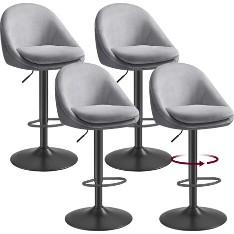 Vasagle – Tabouret de bar réglable en hauteur – Lot de 4 – Pivotant 360° – Dossier et repose-pieds – Acier – Gris tourterelle et gris argenté (1/5)