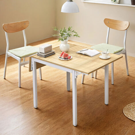 Table de Salle à Manger Pliable, Extensible, Bureau, pour 2 à 4 Personnes, Rectangulaire, avec Abattants, Couleur Chêne Naturel et Blanc Nuage