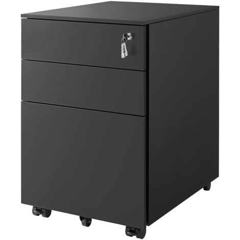 Caisson Mobile de Bureau avec Roulettes et Serrure, 52 x 39 x 60 cm, pour Dossiers Suspendus, Noir (1/5)
