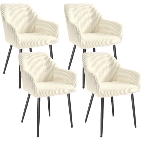 SONGMICS Lot de 4 Chaise de Salle à Manger, Velours Côtelé, Accoudoirs, Charge 120 kg, Pieds en Métal, pour Salle à Manger, Blanc et Noir