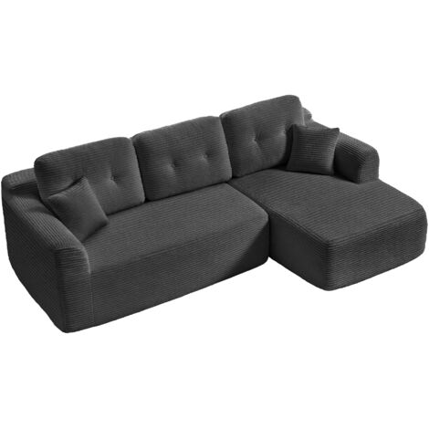 VASAGLE Sofa d’Angle Modulable, Canapé 3 Places Sans Montage, Grande Méridienne Droite, pour Salon ou Chambre, Gris