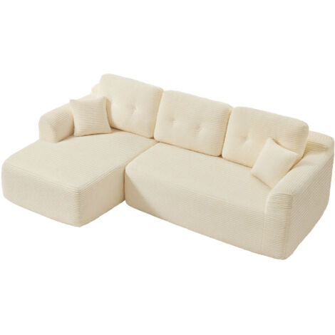 VASAGLE Sofa d’Angle Modulable, Canapé 3 Places Sans Montage, Grande Méridienne Gauche, pour Salon ou Chambre, Blanc