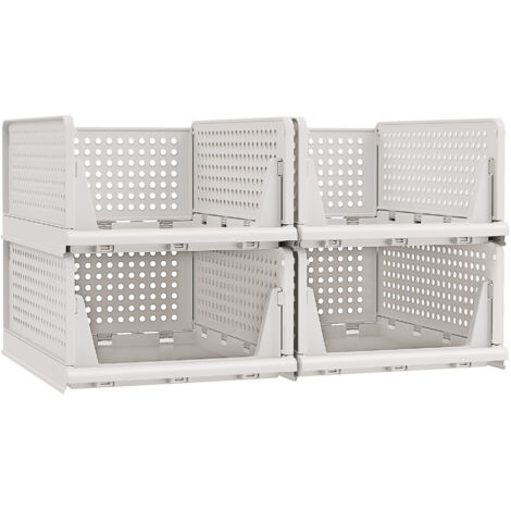 SONGMICS Organisateur d’Armoire Pliable, Tiroir Coulissant Empilable, Lot de 4, Blanc