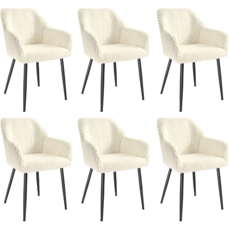 SONGMICS Lot de 6 Chaise de Salle à Manger, Velours Côtelé, Accoudoirs, Charge 120 kg, Pieds en Métal, pour Salle à Manger, Blanc et Noir
