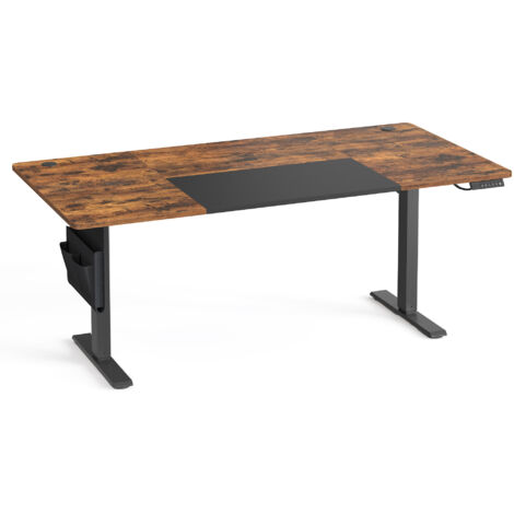 SONGMICS Bureau Réglable en Hauteur, 180 x 80 cm, Fonction Mémoire, Port USB-C, Marron et Noir