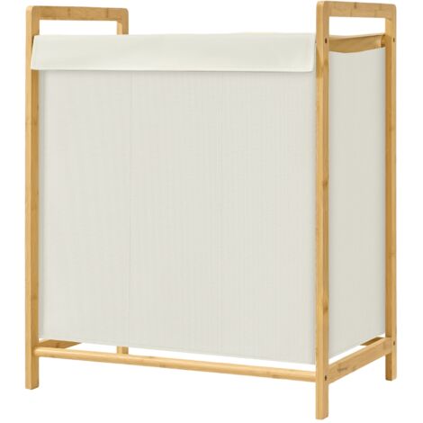Panier à linge en bambou - Avec poignées, 2 compartiments - 100 l - Pliable - Pour buanderie