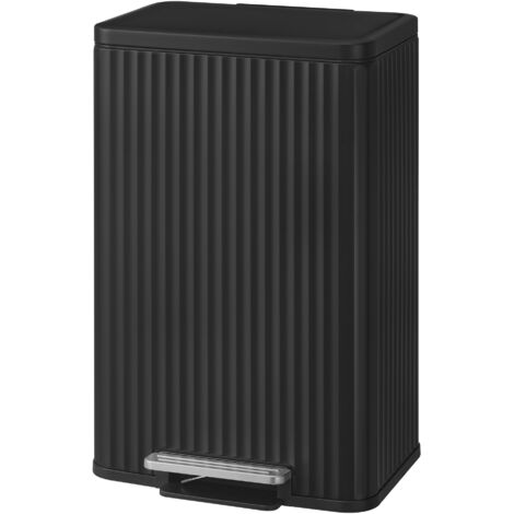 Poubelle de Cuisine à Pédale, en Acier, avec Couvercle, Seau Intérieur Amovible, Fermeture Douce, 50 L, Noir