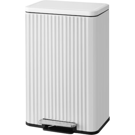 Songmics – Poubelle à pédale en acier 50 L – Couvercle à fermeture douce – Seau intérieur amovible – Design cannelé élégant – Blanc (1/5)