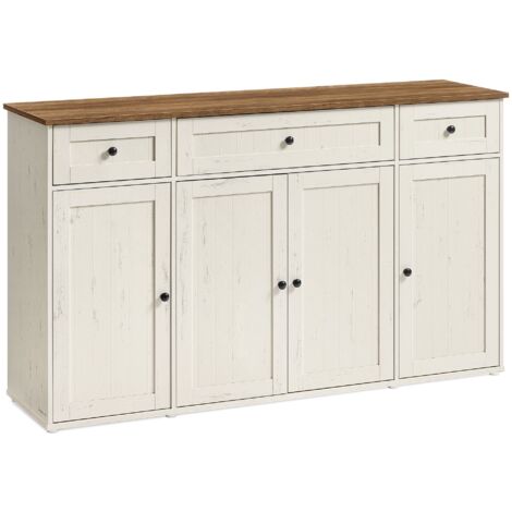 Buffet, Toolless Assemblage Ultra-rapide sans Outils, Meuble de Rangement de Cuisine avec Plan de Travail, Étagères Réglables, Blanc Rustique et Marron Miel