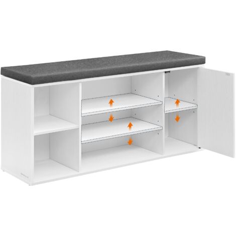 Banc à Chaussures, Toolless Assemblage Ultra-rapide sans Outils, Meuble d’Entrée avec Rangement, Compartiments Ouverts, Étagères Réglables, Blanc Neige et Gris Ardoise (1/5)