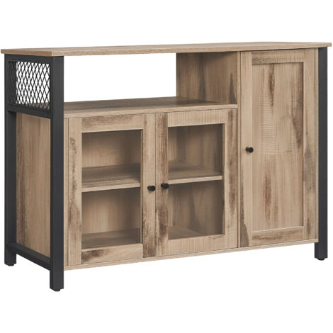 Meuble de Rangement, avec 3 Portes, 33 x 110 x 75 cm, Style Rustique, Marron et Noir (1/5)