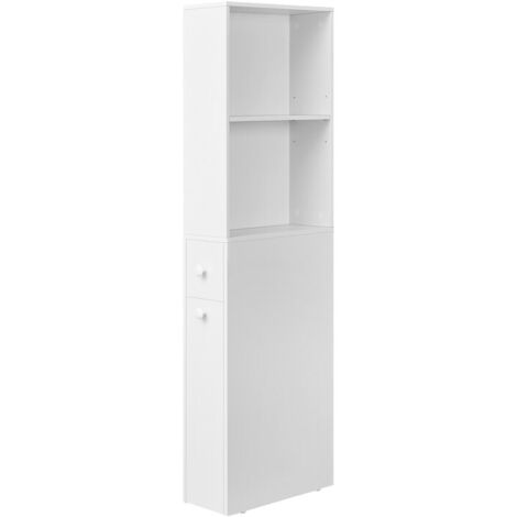 Meuble de Salle de Bain Haut, Fin, Colonne avec Tiroirs et Étagère Réglable, Armoire, Placard, pour Petits Espaces, Style Moderne, Blanc Classique