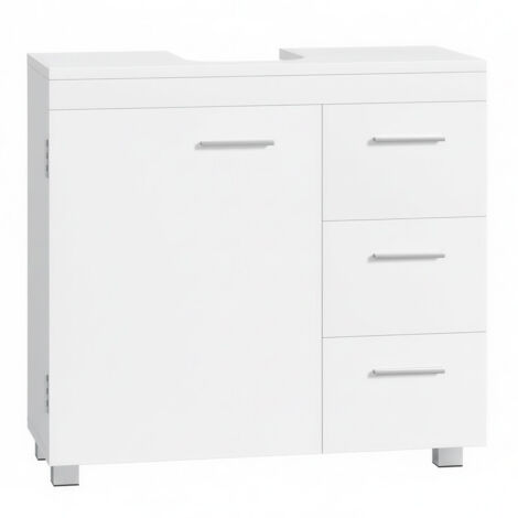 Meuble sous Lavabo, 3 Tiroirs Latéraux, 2 Cases Derrière la Porte, avec Pieds, 30 x 70 x 64 cm, Blanc Nuage (1/5)