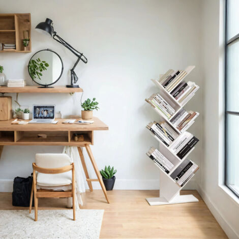 Bibliothèque en Forme d’Arbre, à 8 Niveaux, Gain de Place, pour Chambre, Salon, Bureau, Blanc (1/5)