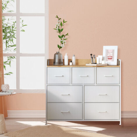 Meuble de Rangement, 7 Tiroirs en Tissu, Cadre en Métal, Style Moderne, Blanc et Beige (1/5)