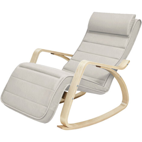 WeHome Swing Amor Fauteuil à Bascule avec accoudoirs en Bois, Rocking Chair, Fauteuil à Bascule avec Repose-Pieds réglable, Fauteuil Salon, Chaise de Chambre à Coucher (Bouclé, Marron