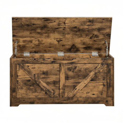 Vasagle – Banc de rangement pour chaussures – Coffre avec 2 charnières de sécurité – Dimensions 40 x 100 x 46 cm – Marron rustique – Panneau d’aggloméré (1/5)