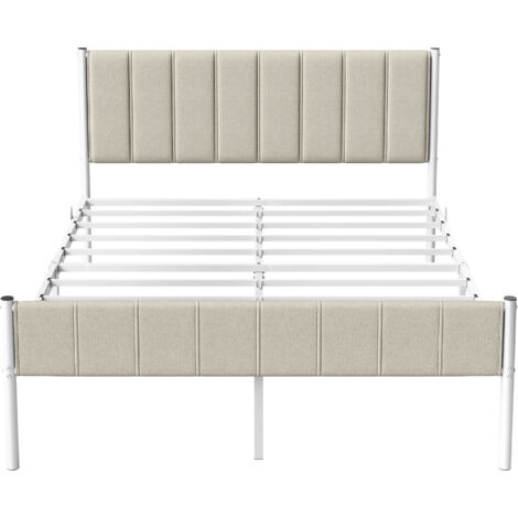 Vasagle – Lit double 160 x 200 cm – Structure en acier – Tête de lit capitonnée – Montage rapide – Beige – Espace de rangement sous le lit (1/5)