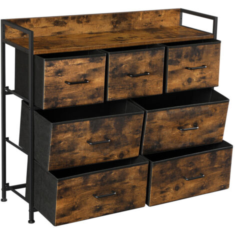 Armoire, Meuble de Rangement en Tissu, Commode, 7 Tiroirs, avec Poignées, Cadre en Métal, Style Moderne, Marron Rustique et Noir d'Encre (1/5)