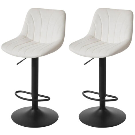 Chaises de Bar Réglables, Tabourets avec Dossier, Rotation 360°, Velours, pour Cuisine, Salle à Manger, Lot de 2, Blanc