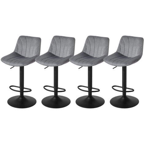 Chaises de Bar Réglables, Tabourets avec Dossier, Rotation 360°, Velours, pour Cuisine, Salle à Manger, Lot de 4, Gris (1/5)