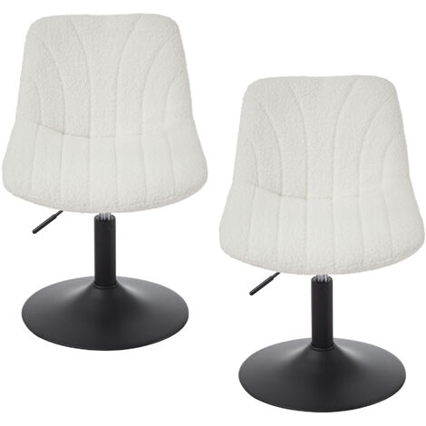 Lot de 2 Chaise de Coiffeuse Réglable, Tabouret avec Dossier, Rotation 360°, Tissu Peluche, pour Coiffeuse, Blanc (1/5)