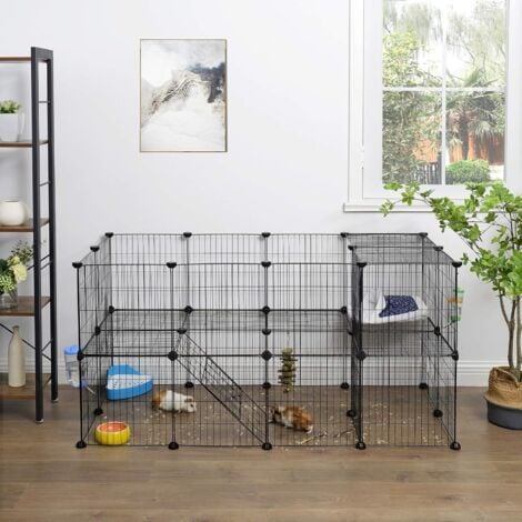 Enclos Modulable Pour Petits Animaux Cage Interieur 2 Niveaux Maillet En Caoutchouc Offert Cochon D Inde Lapin Assemblage Facile 143 X 73 X 71 Cm L X L X H Noir Lpi02h Noir