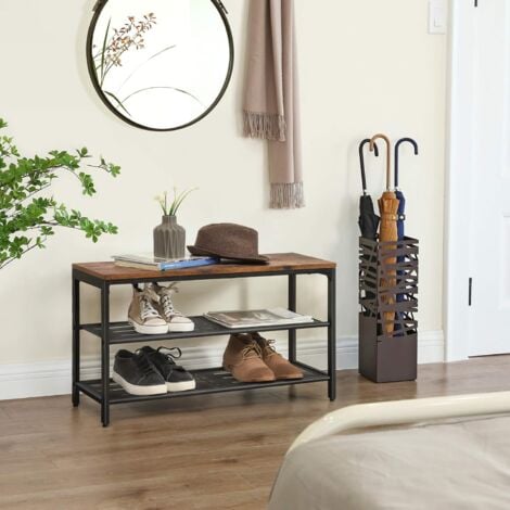 VASAGLE Banc à Chaussures avec Siège, Meuble à Chaussures à 2 Niveaux en Maille, Rangement Chaussures, pour Entrée, Couloir, Métal, Style Industriel, Marron rustique par SONGMICS LBS74X