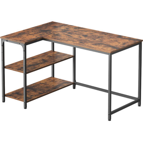 Bureau en L, Étagères Réglables avec Rangement, 110 x 80 cm, Marron