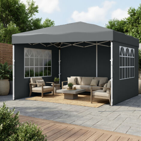 Tente de Jardin, 3 x 3 m, Pavillon Pliant, Protection Solaire, Portable, avec Parois, Usage Extérieur, Gris