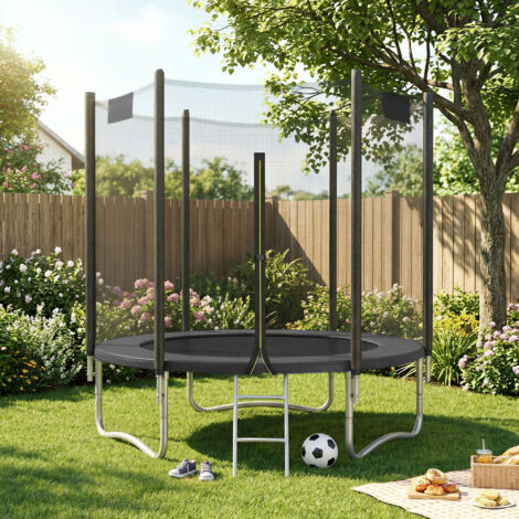 Trampoline avec Filet de Sécurité, Diamètre 183 cm, Cadre en Acier, Échelle, Noir
