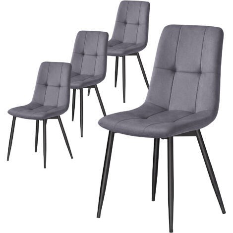 Lot de 4 Chaises Rembourrées en Velours, Chaises de Salle à Manger, Pieds Réglables, pour Cuisine, Salon, Gris