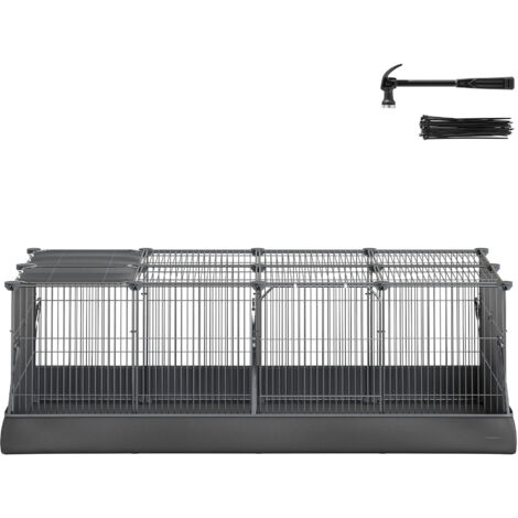 Cage à hamster, Cage à Lapin, 20 Panneaux, Tapis Imperméable, Double Porte, Noir