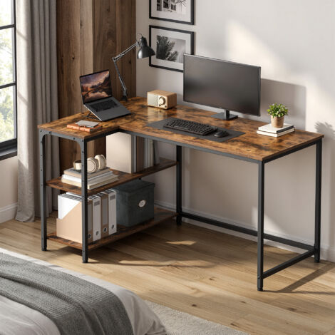 Bureau en L, Étagères Réglables avec Rangement, 120 x 80 cm, Marron
