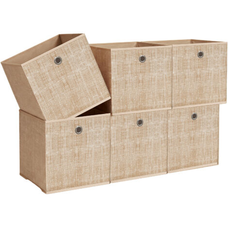 Coffres de Rangement Pliables, Tissu Non-Tissé avec Poignée, Lot de 6 Boîtes pour Étagère, Beige
