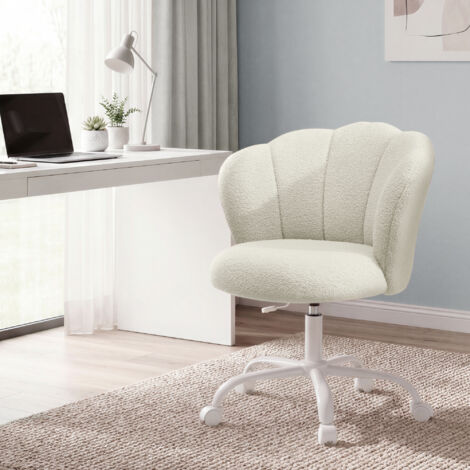 Fauteuil Pivotant Réglable, Chaise de Maquillage Rembourrée, Dossier Pétale, pour Chambre, Salon, Blanc