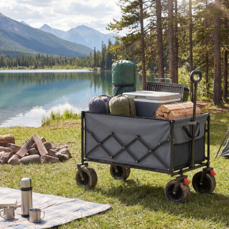 Chariot Pliable, Grande Capacité 200L, Chariot de Jardin avec Poignée, Extérieur, Charge 180 kg, Gris