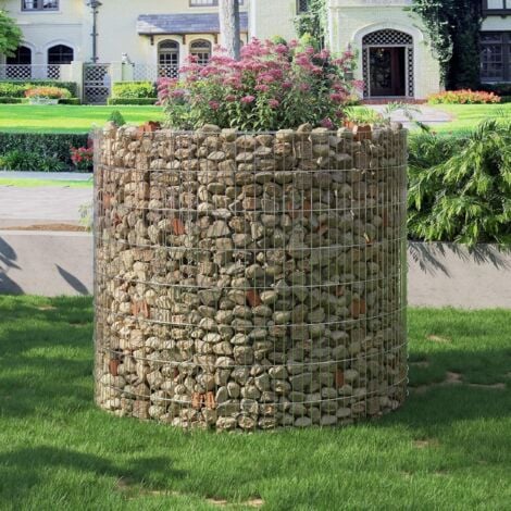 Gabion rond pour pierres, 90 x 80 cm (ø x H), Panier à pierres métallique, cloture gabion, maille fine 2,5 x 10 cm, acier galvanisé antirouille, pour pierres de 10 cm, décoration jardin, Argent