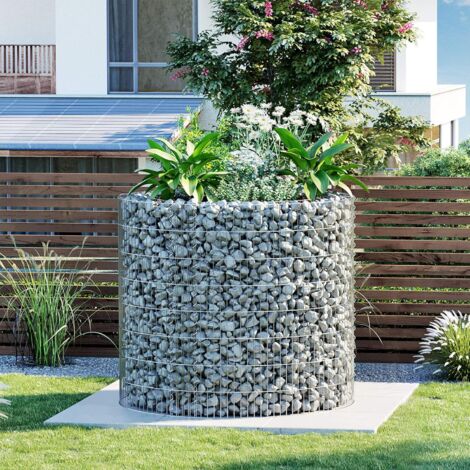 Gabion rond pour pierres, 90 x 80 cm (ø x H), Panier à pierres métallique, cloture gabion, maille fine 2,5 x 10 cm, acier galvanisé antirouille, pour pierres de 10 cm, décoration jardin, Argent