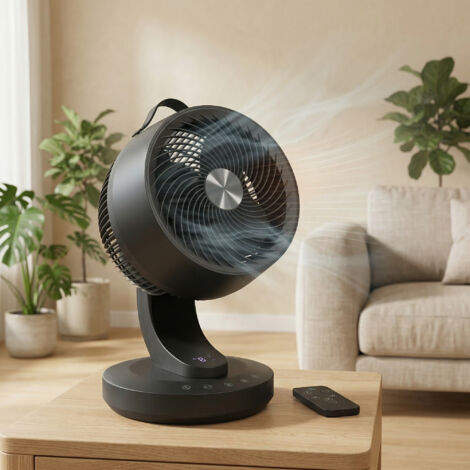 Ventilateur de Bureau Silencieux, 8 Vitesses, Oscillation 70°, Télécommande, Circulateur d’Air, Minuterie 12h, Noir