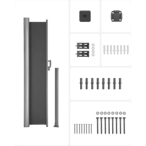 Paravent extérieur 180 x 400 cm (H x L), Store latéral pour Balcon et terrasse, Paravent retractable - Gris anthracite GSA184G