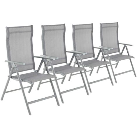 Lot de 4 Chaises de Jardin Pliables, bain de soleil, transat, Sièges d'extérieur, Cadre en Aluminium Robuste, Dossier réglable sur 8 Positions, Charge 150 kg, Gris GCB30GY