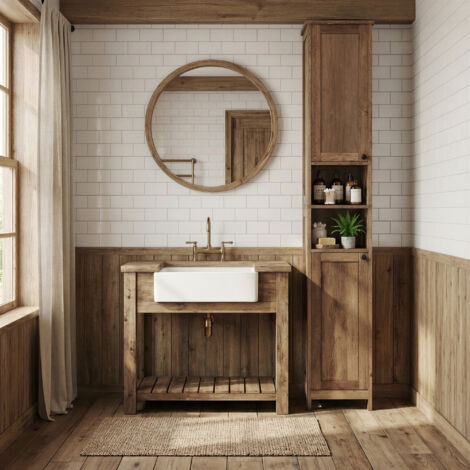 Colonne de Rangement Salle de Bain, Étagères Réglables, Meuble Haut Moderne pour Petits Espaces, Éclairage, Marron