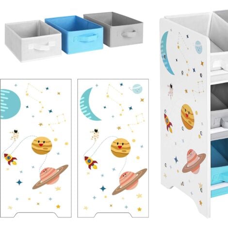 Étagère de Rangement Enfant pour Jouets et Livres, 9 Boîtes Amovibles Tissu Non-tissé, pour Chambre d’Enfant, Salle de Jeux, Garderie, École, 62,5 x 29,5 x 60 cm, Motif Espace, Blanc GKR33WT